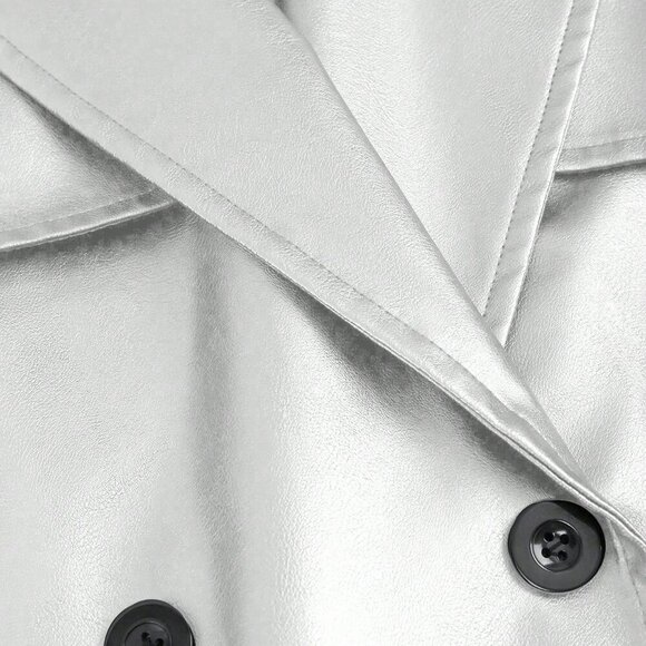 Silver Elegant Women's Long Sleeve Double-Breasted Trench Coat - Picture 6 of 11